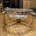 Vintage Fire-King Glass Casserole Dish Set In A Metal Serving Cradle No Lid USA