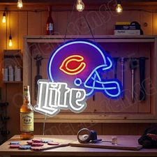16"x15" Chicago Bears Helmet Lite Beer LED Neon Sign  Dimmer USB Powered Light