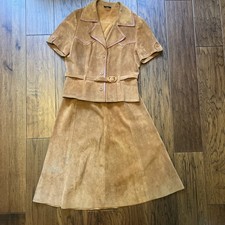 VTG Spinney 1970 s British Brown Suede Jacket Skirt Suit Size 16 Read