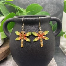 2 Gold-tone Dragonfly Earring Set Boho Retro Drop Dangle New Free Ship B6781