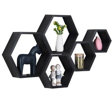 PHOENANCEE Hexagon Floating Shelves,Wall Mounted Wood Farmhouse Storage Honey...