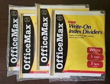 Lot 4 Packs-OFFICEMAX Write-On Index Dividers-Big Tab-White/5 Tab/3 Sets 15/pack