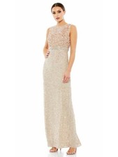 Mac Duggal Sleeveless High Neck Beaded Long Sheath Dress NWT Nude Size 2