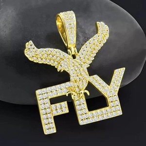 Authentic 4Ct Round Simulated Diamond 14K Yellow Gold Plated Men's Birds Fly Pendant 2.5'