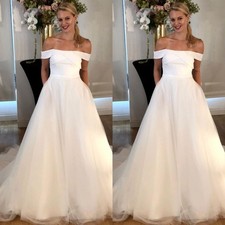 Classic Wedding Dresses Off The Shoulder A Line Sweep Train Beach Bridal Gown