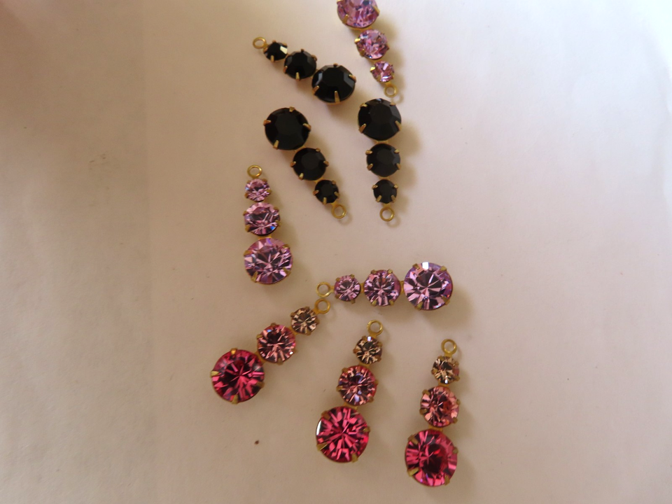 9 Swarovski Rhinestone graduated 1-loop drops, 19ss,29ss,39ss multi ...