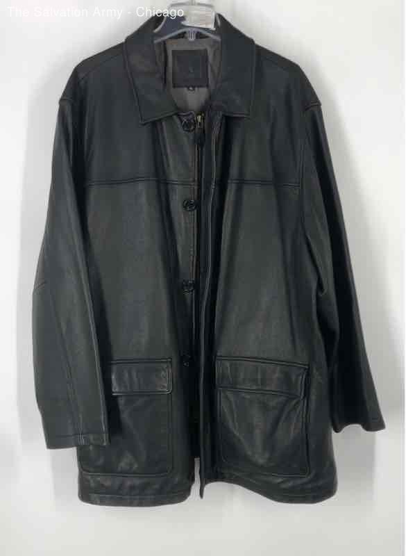 Field Gear Mens Black Leather Collared Long Sleeve Button Front Coat Size XL