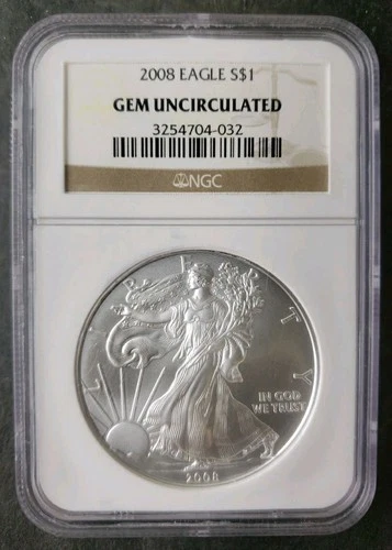 2008 $1 American Silver Eagle Dollar NGC Gem Uncirculated
