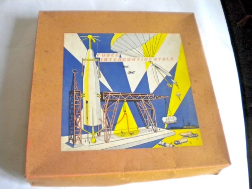 vintage space toy Rocket set parachutes satellite Fusee intercontinentale 1950s