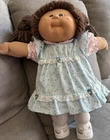 Cabbage Patch Kids Doll Brown Yarn Hair Blue Dress Signed Roberts