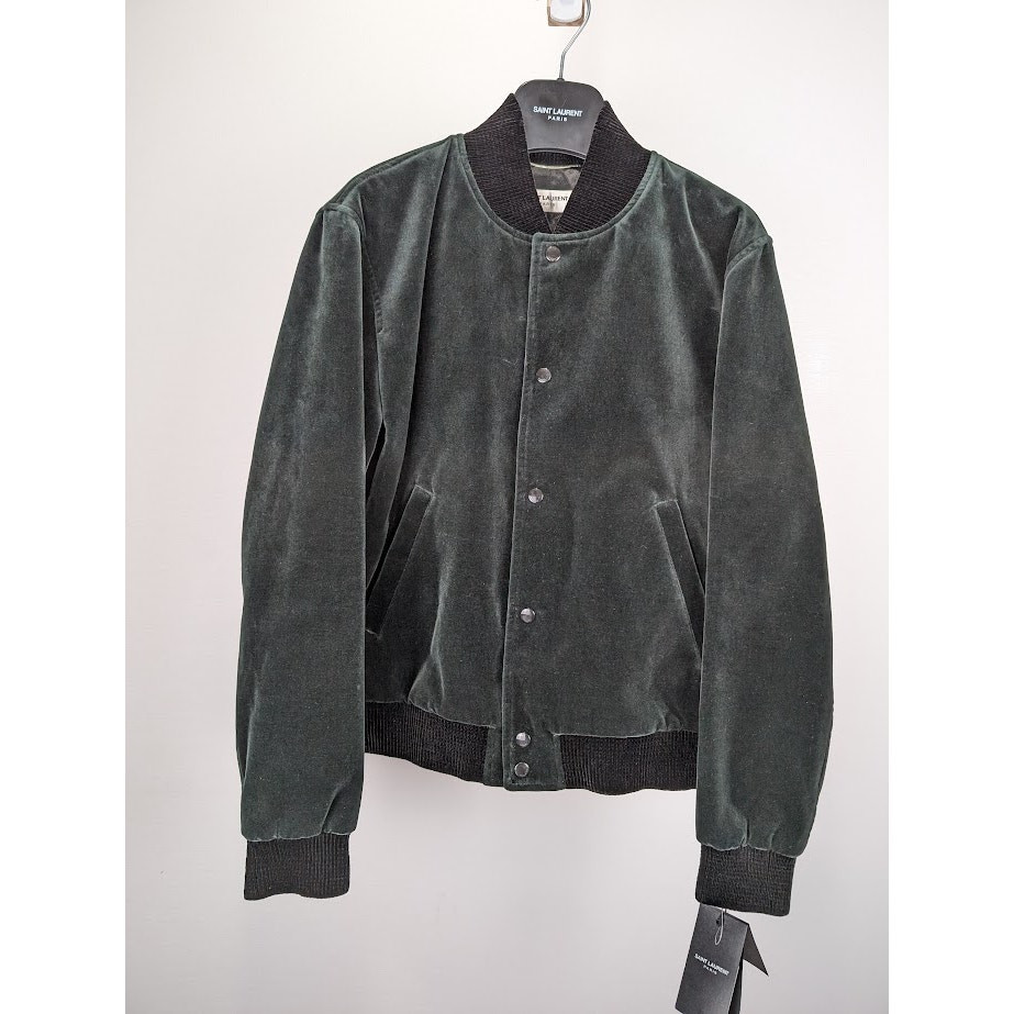 Giacca Saint Laurent Paris Teddy College in cotone verde smeraldo nuova con etichetta 48