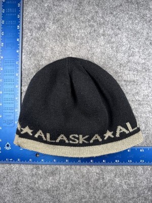 Alaska Hat Beanie Mens One Size Black Knit Reversible Winter AK Pattern