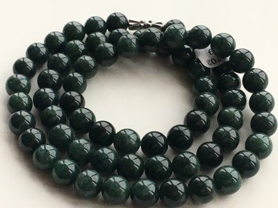 20 Certificate 8mm Natural black Jadeite round bead jade luck Necklace 0689