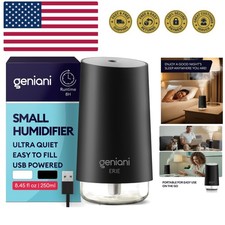 Compact Black Ultrasonic Humidifier with Night Light - Ideal for Plants Sleep