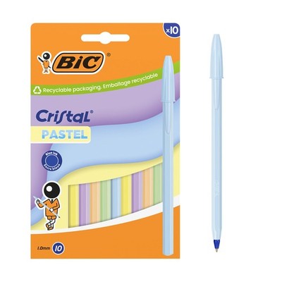 BIC Cristal Pastel Ball Pens Medium Point (1.00 mm) Refillable Blue Ink - A