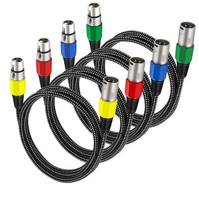 XLR Cable 6FT 4-Pack Microphone Cords Balanced Male to Female Heavy Duty