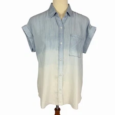 Rails LexLight Vintage Dip Dye Short-Sleeve Button Up Chambray Lyocell Top Small