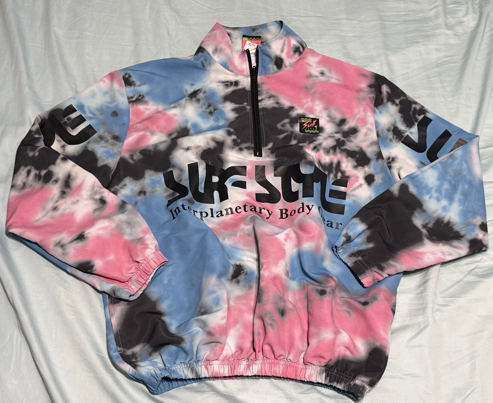 Vintage 90s Surf Style Windbreaker Jacket pullover Tye Dye pattern Sz Medium
