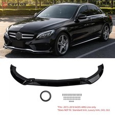 Fit 2015-18 Mercedes Benz W205 C300 C400 Amg Line Gloss Black Front Bumper Lip