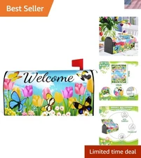 Charming Tulip & Butterfly Mailbox Cover – 21"x18" Spring Decor for Your Home