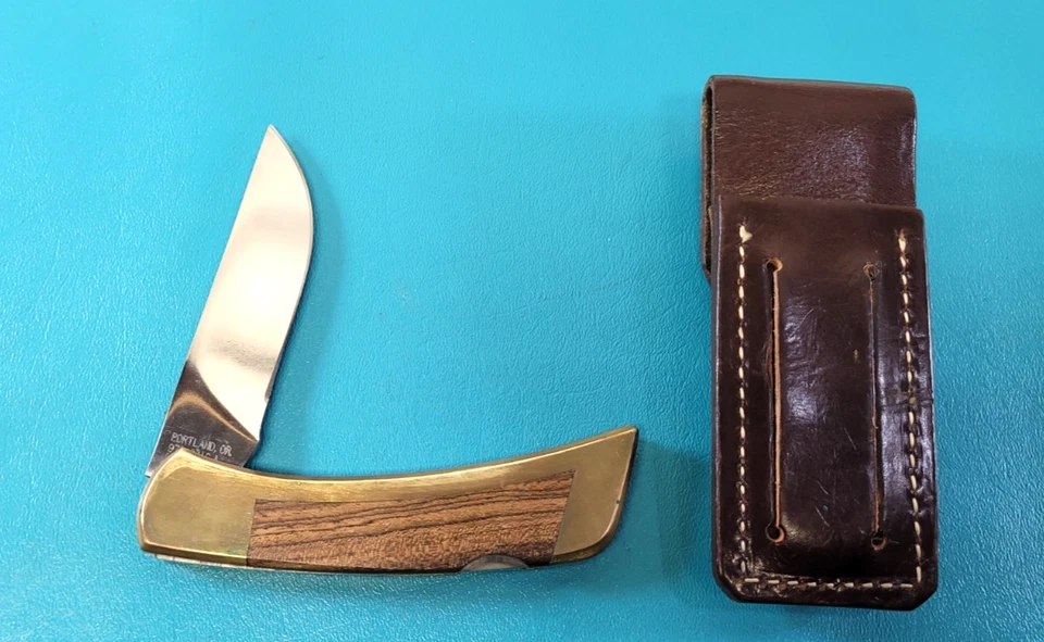 复古 Gerber Sportsman 木质黄铜折叠口袋刀 + 皮革鞘 TR484 — 第 2/4 张图片