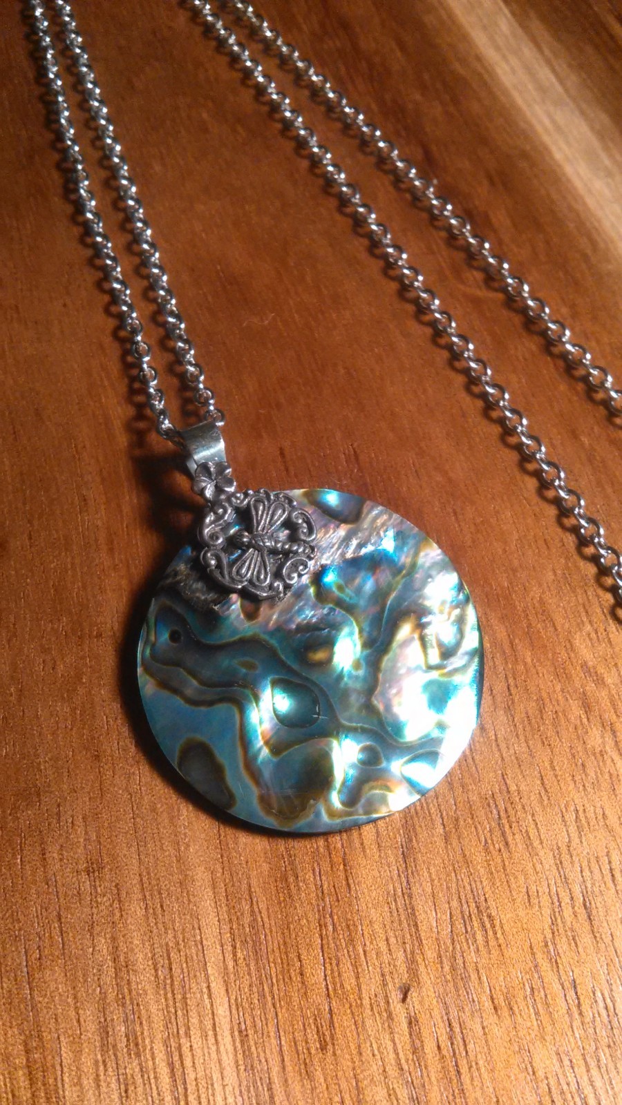 Abalone Shell Sterling Silver Dragonfly Pendant Stainless Steel Necklace