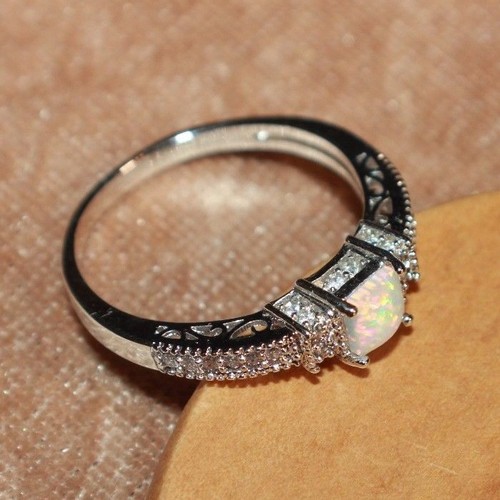 fire opal Cz ring gemstone silver jewelry 6.5 8.25 10.5 petite engagement band - Picture 6 of 8