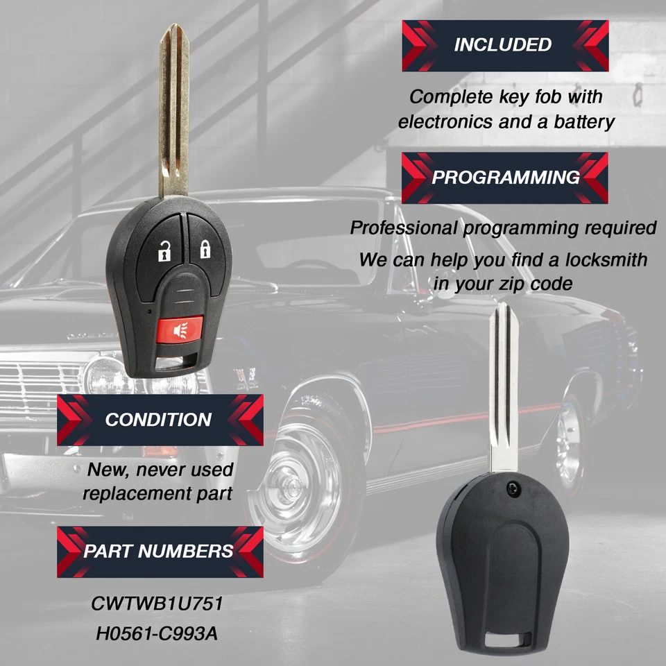 2 Remote Car Key Fob for 2010 2011 2012 2013 2014 2015 Nissan Xterra CWTWB1U751 Foto 4 de 4