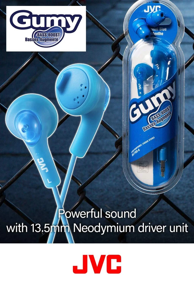 JVC Gummy Blue Wired Headphones Soft Rubber Bass Boost Stereo Earbuds - Image 3 of 4