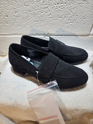 Black Rivet Women's Faux Suede Rhinestoned Slip On Black Loafers Size 6