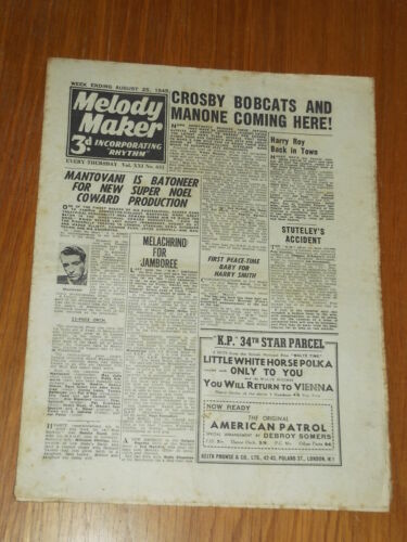 MELODY MAKER 1945 #631 AUG 25 JAZZ SWING CROSBY BOBCATS MANONE HARRY ROY - Picture 1 of 1
