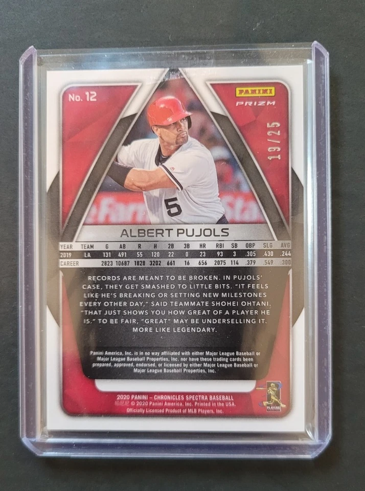 2020 Panini Chronicles Spectra Red Prizm 21/25 Albert Pujols #12 - Image 2 of 2