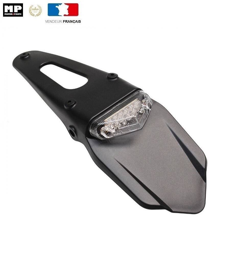 Support de plaque Enduro et bavette avec feu arrière à Leds noir pour moto Cross
