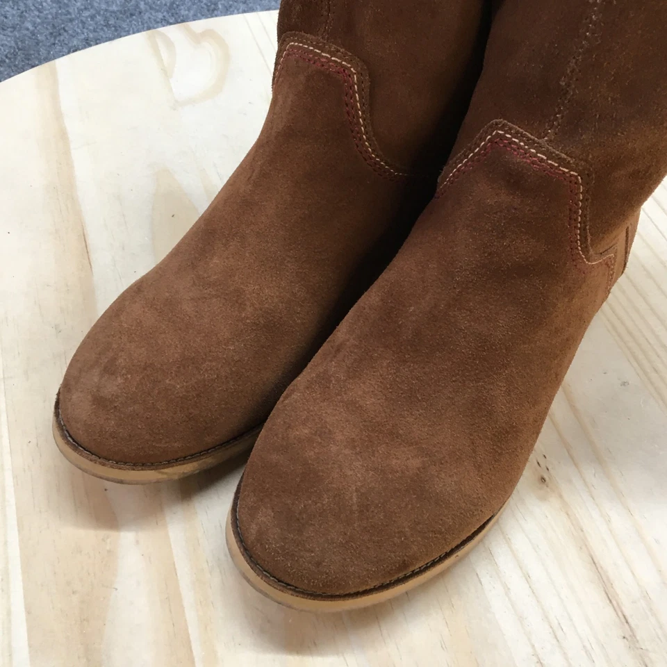Botas de arrecife para mujer 8 montar media pantorrilla cuero marrón punta redonda tirar de cubano informales Foto 4 de 4
