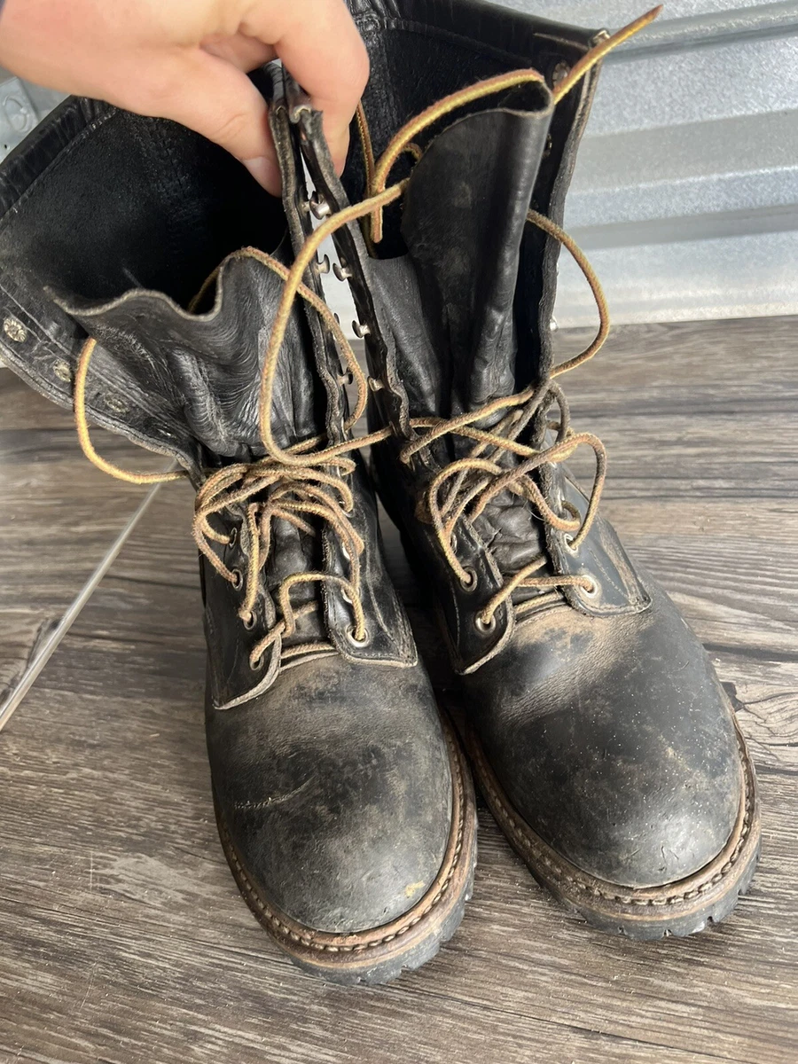 Red Wing USA Logger Lineman Boots Mens 8.5 C Black Vintage