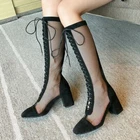 Womens Sexy Personality Shoes Summer Mesh Net-Boots Lace-Ups Mid-calf Shoes Top