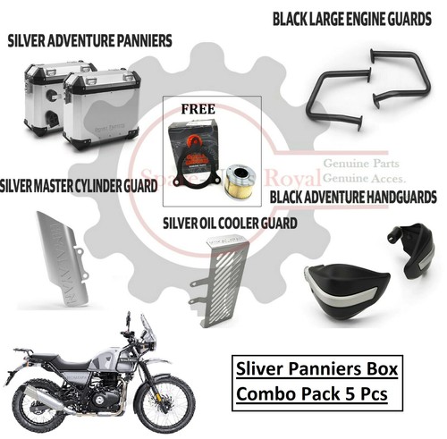 Royal Enfield Himalayan "Silver Adventure Pannier Pack" Of 5 (Free Oil Filter) - Picture 9 of 10