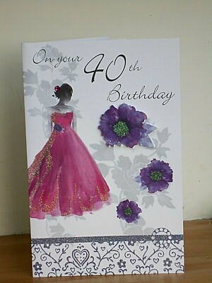 On your 40th Birthday ~ Party /Evening dress ~ Glittered ~ 40 card ~ Free  p&p