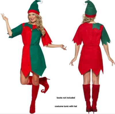 Ladies Elf Costume Santa Helper Gnome Christmas Xmas Women Fancy Dress ...