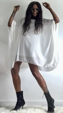 BNWT ITALIA MODA WHITE MIDI KAFTAN SLEEVES SHORT BLOUSE TOP DRESS SIZE:L/XL