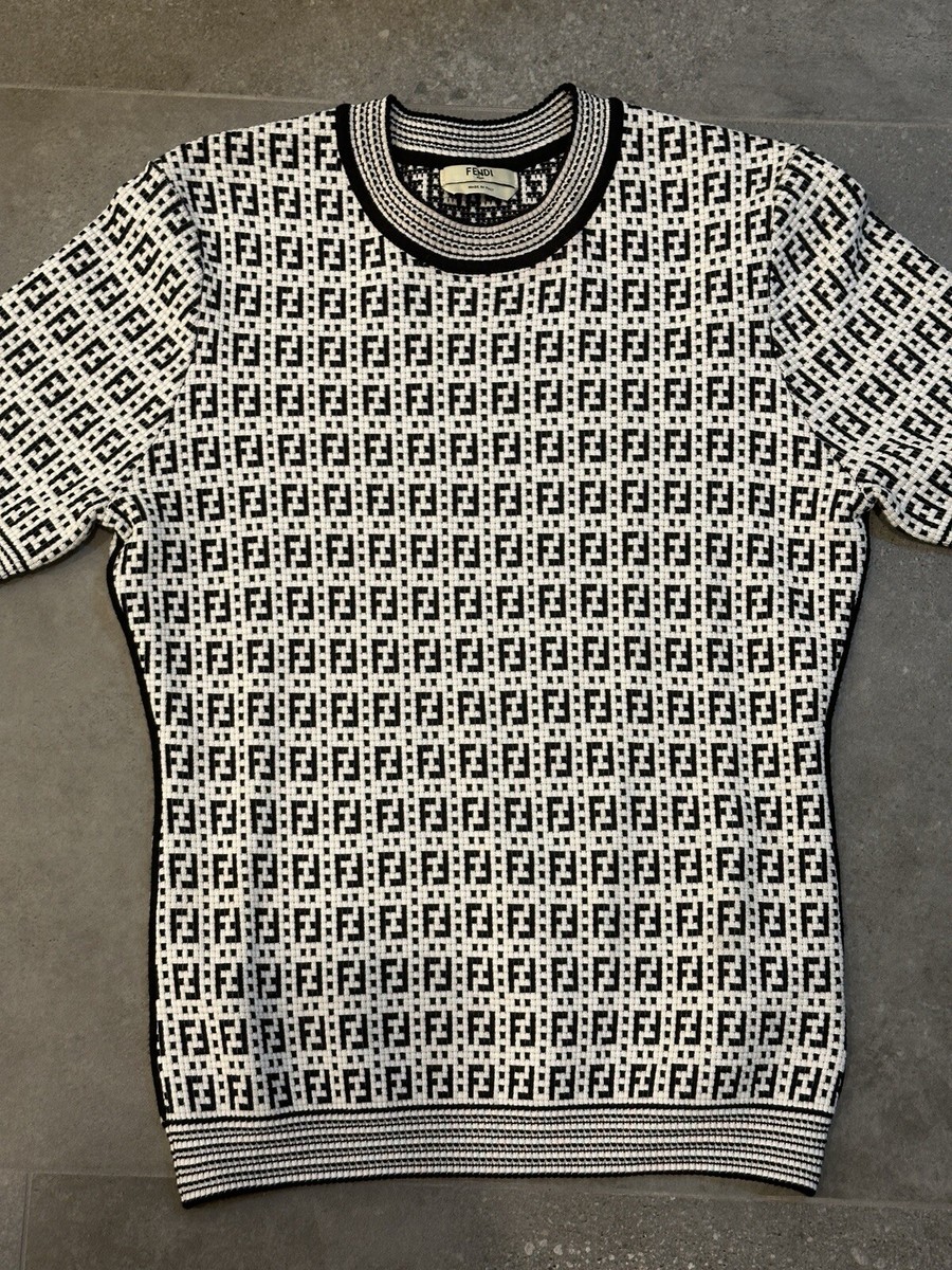 FENDI Black And White Short Sleeve Monogram Sweater | eBay