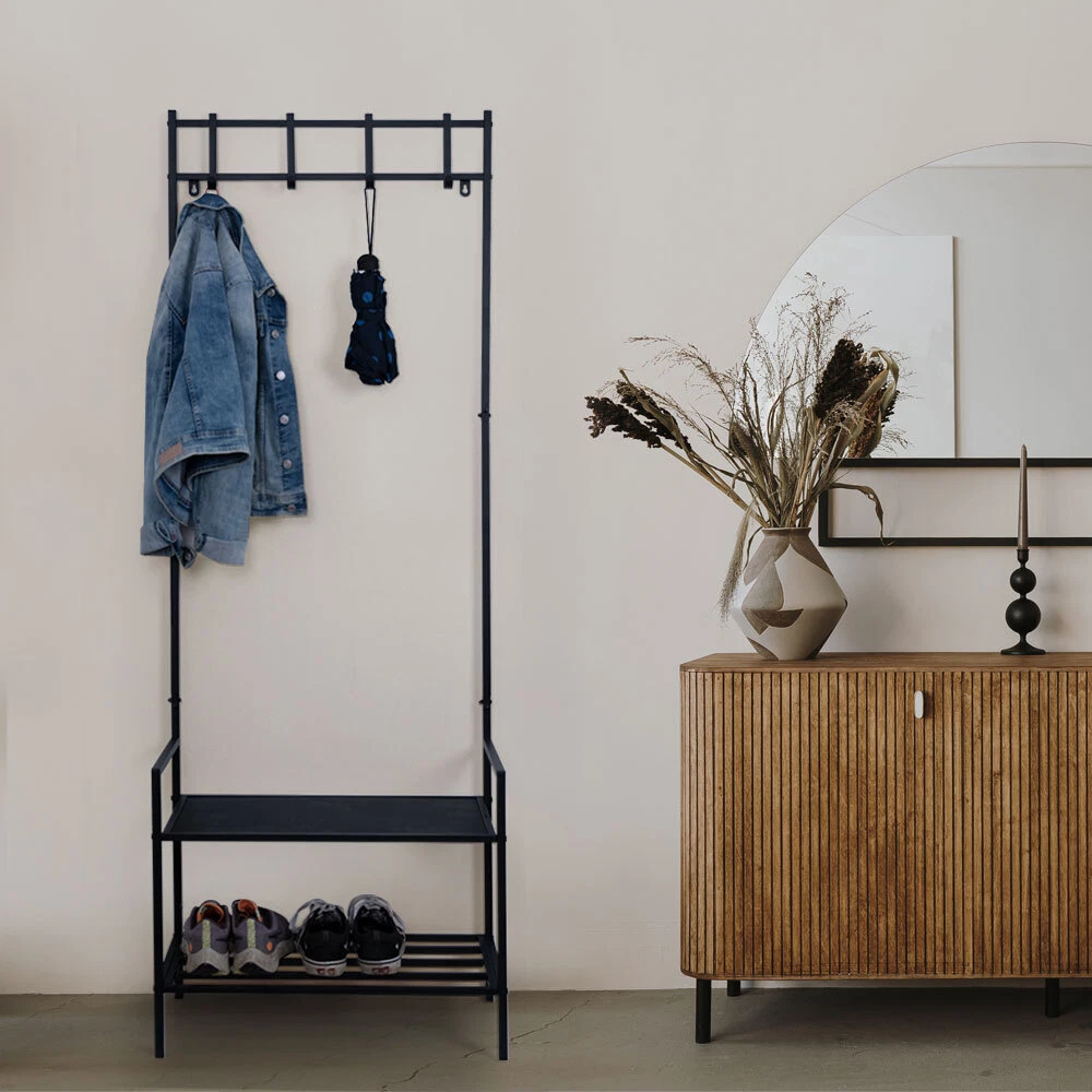 Garderobenständer Kleiderständer Schuhregal freistehend 4x Kleiderhaken H 168 cm