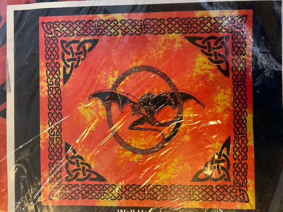 Bone Dragon Tapestry Wall Hanging Celtic Knots Orange Yellow Red Fire 80" x 100" - Image 3 of 4