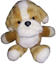 Vintage Dakin Stuffed Animal Bulldog Brown and White Hound Plush Toy 1986