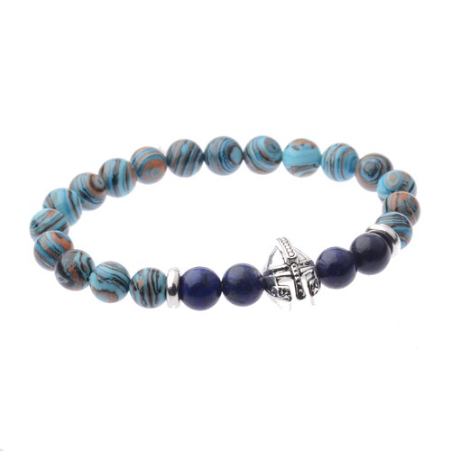 Men Natural Stone Gold Silver Spartan Helmet Beaded Charm Bracelet Bangle Gifts - Picture 37 of 93