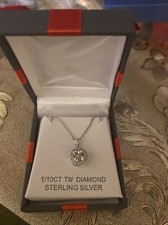 Diamond  Sterling Silver Pendant 18  Necklace 1/10CT TW Gorgeous