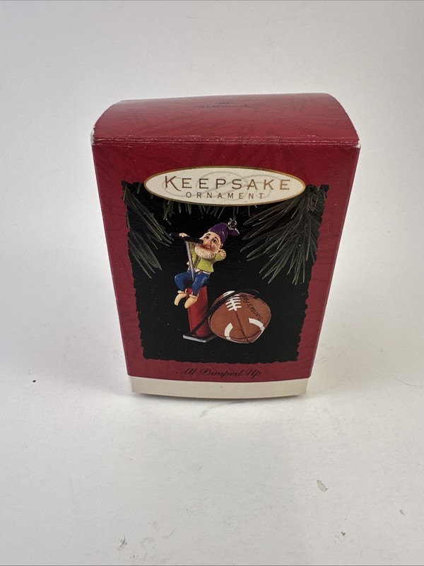 Hallmark All Pumped Up 1994 Christmas Keepsake Ornament Elf Airing Up Football