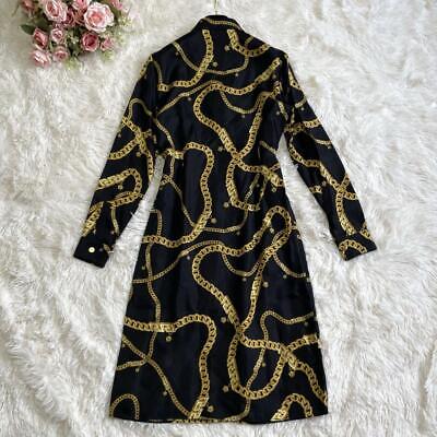 Versace Chain Pattern Shirt Dress Long Sleeve Black Women's Versace Chain Pattern Shirt Dress Long Sleeve Black Women's