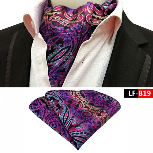 New Classic Men's Ascot Cravat Tie Silk Paisley Blue Scarves Cravat Hanky Set - Afbeelding 36 van 45