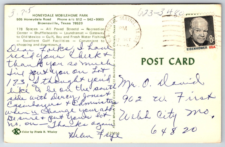 Brownsville TexasHoneydale Mobile Home Park Aerial View1974 Postcard